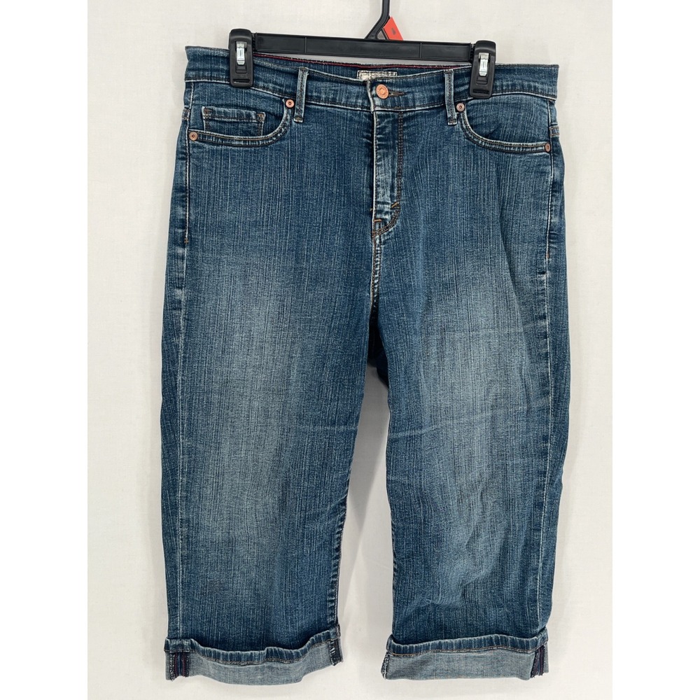 Levis 512 Perfectly Slimming Capri Jeans Womens 14 Blue Denim Cuffed Cropped